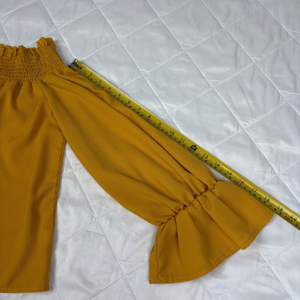 Andthewhy Off The Shoulder Smocked Bell Sleeve‎ Blouse Small Mustard Yellow - Picture 10 of 10